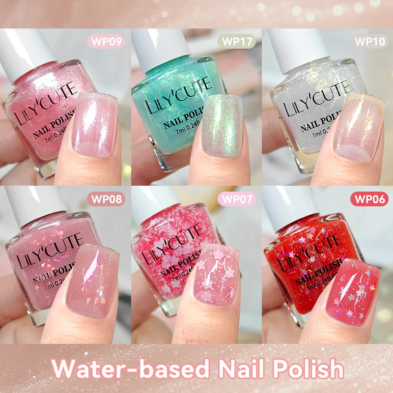 طلاء أظافر لامع مائي 7 مل من LILYCUTE يدوم طويلاً، سريع الجفاف، لا حاجة إلى مصباح لعلاج مستلزمات الأظافر لتقليم الأظافر