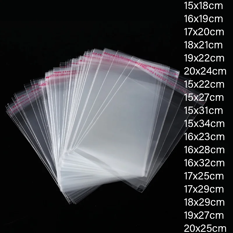 

200pcs Multiple Size Clear Self-adhesive Cello Cellophane Bag Self Sealing Small Plastic Bags For Candy Packing Resealable Bag