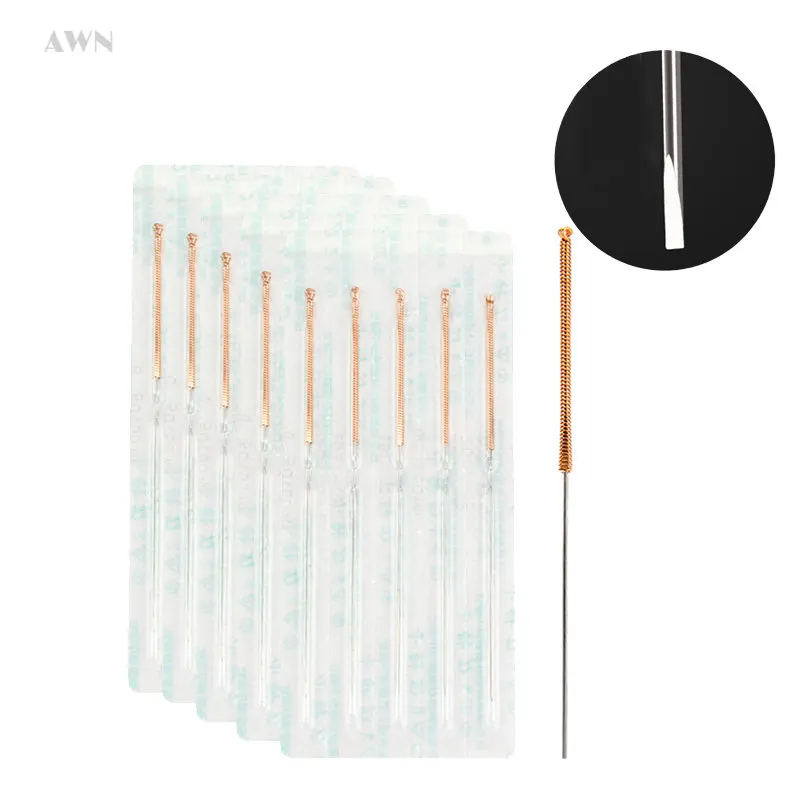 Cuchillo pequeño con mango de cobre, hoja de acupuntura, esterilización, agujas afiladas, 100 unids/lote por paquete