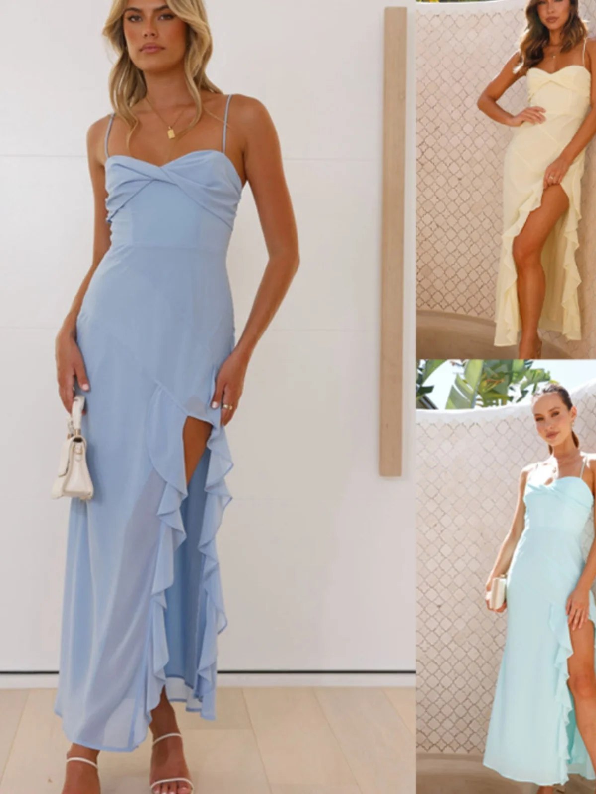 

New Sle High Slit Slimming Strapl Dr Pure Color ter Dr Sexy mid Waist A-Line Skirt Polyester Spring Summer