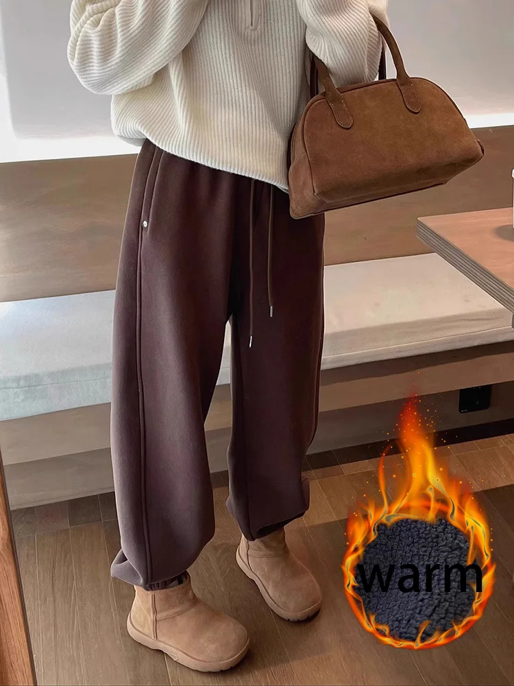 أفخم فضفاض الرباط عرق السراويل سميكة المرأة عادية دافئة جديدة بنطلونات فضفاضة الدانتيل متابعة السراويل الكورية الموضة হোসেন