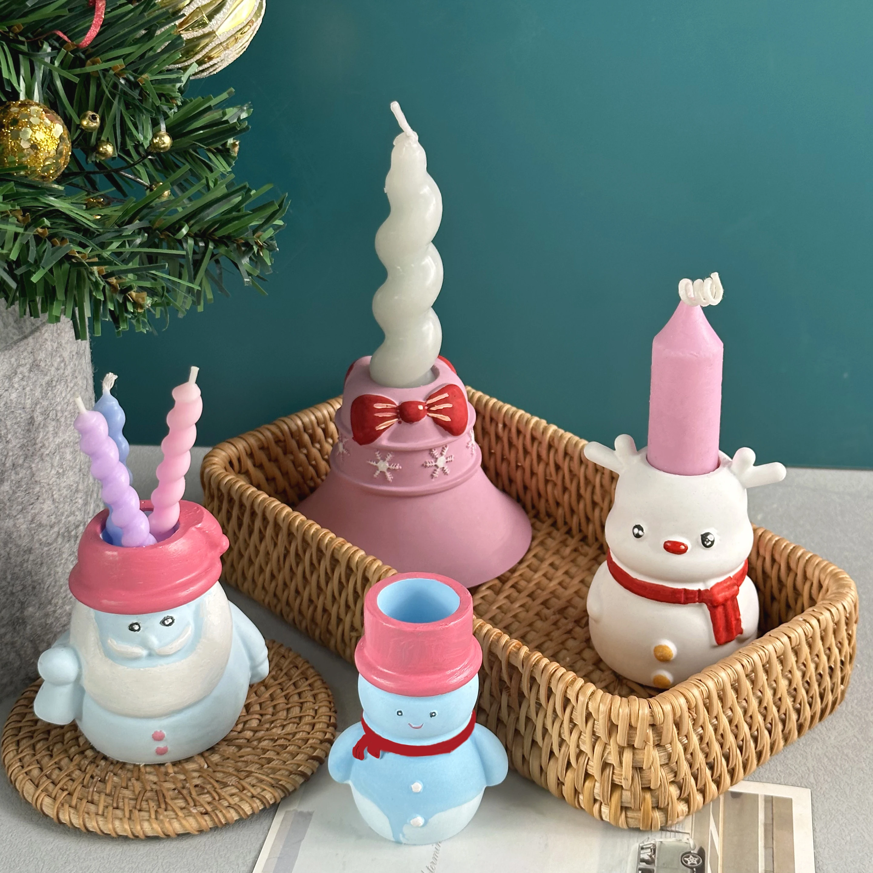 DIY Christmas Candle Holder Silicone Mold Christmas New Santa Claus Snowman Bell Setting Table Creative Handmade Home Decoration