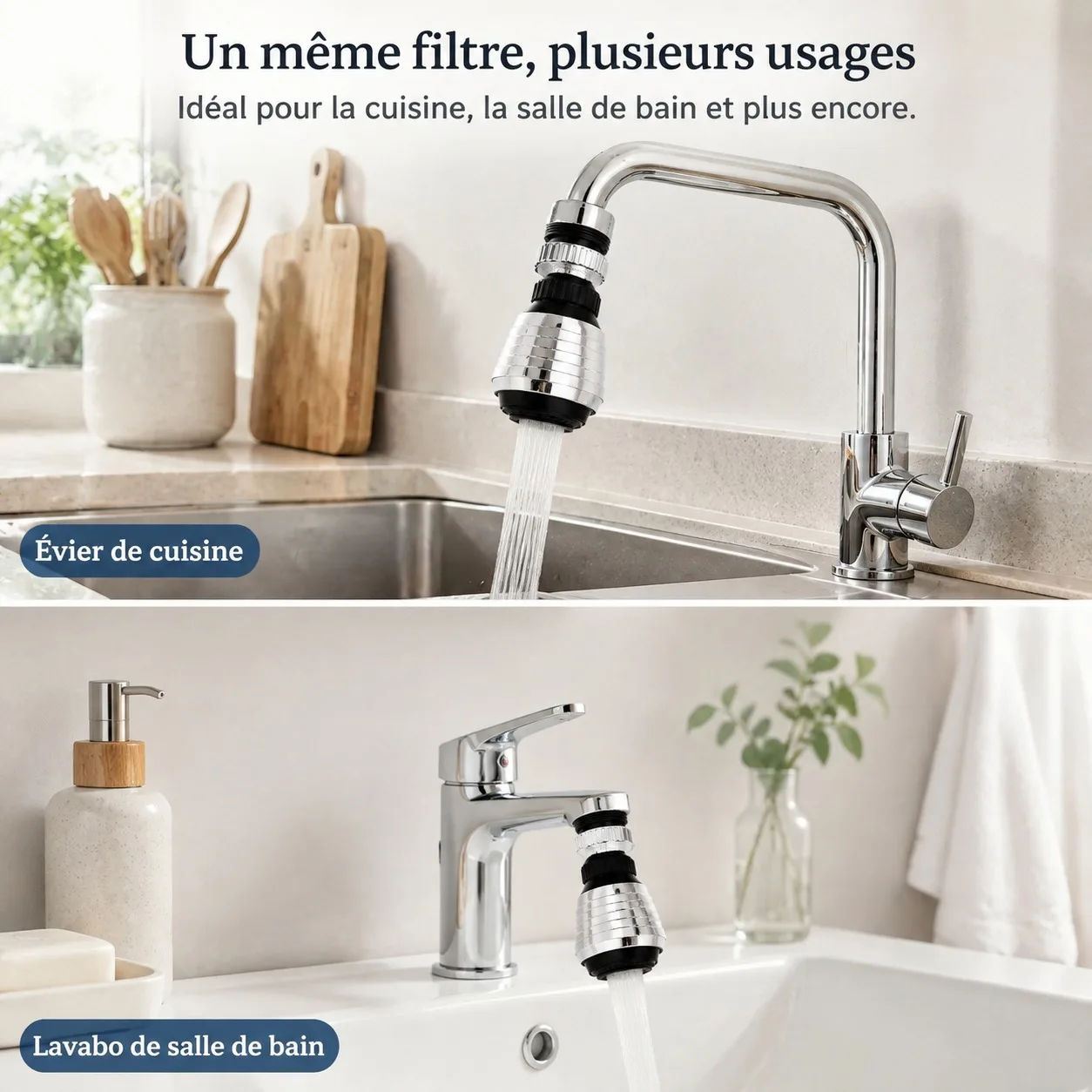 2 unidades de aireador giratorio de 360 grados para grifo, filtro de agua, punta ajustable de plástico que ahorra agua, con adaptador para fregadero de cocina y lavabo de baño.