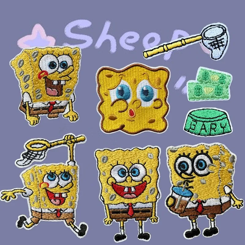 

SpongeBob Anime Embroidery Patch Ironing Clothing Thermoadhesive Sewing for Kids Cartoon DIY Patches on Clothes Garment Gifts