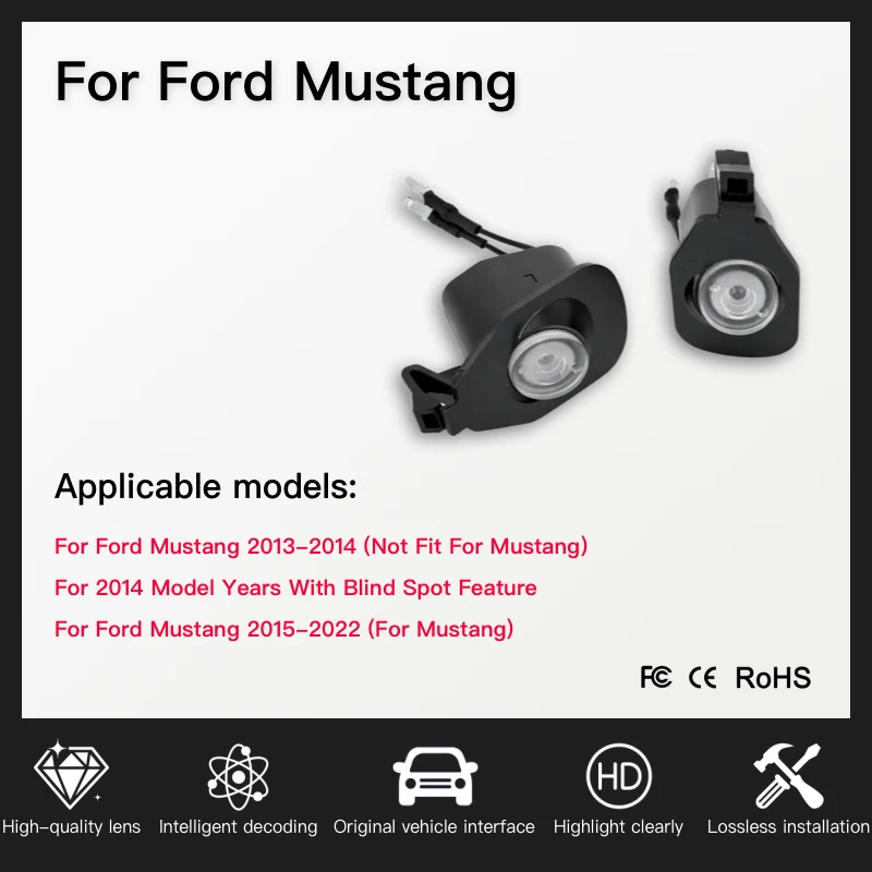 2Pcs For Ford Mustang 15-23 Door HD LEDS Projection Light Atmosphere Light Modification Rear View Mirror Welcome Puddle Light