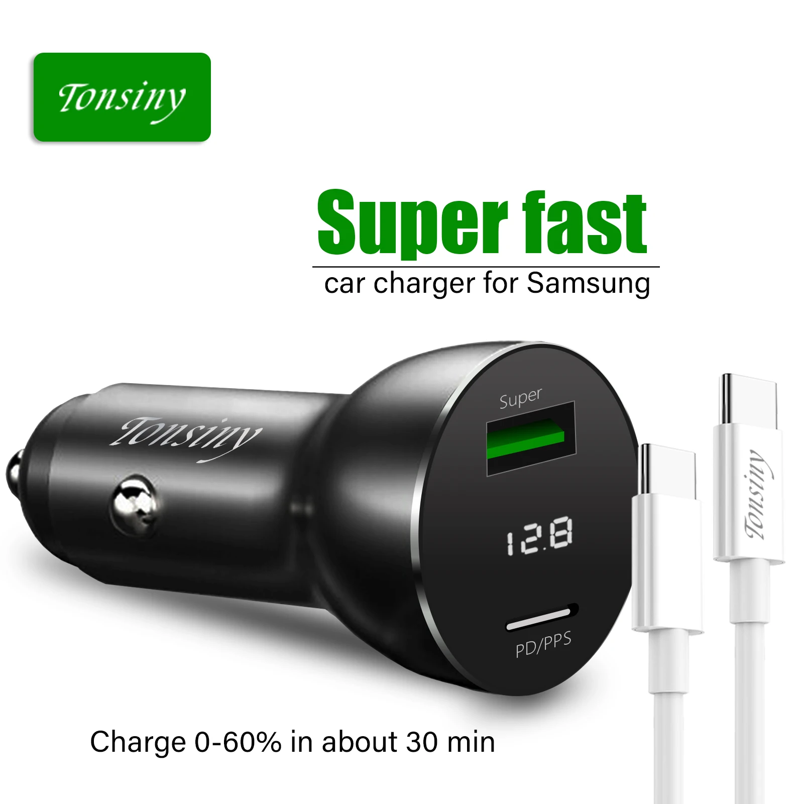 For Samsung USB C car charger socket, AFC 12v PPS cigarette lighter adaptor for S23/S22/ S20/S10/A71/A70/A53/Note20/10/Tab A8/S8