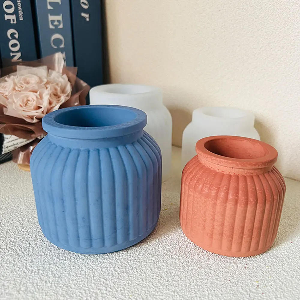 Runde Streifen Vase Silikon form DIY Aufbewahrung sbox Handwerk Herstellung Stift halter Gips Epoxidharz Kerze Glas Gussformen Wohnkultur