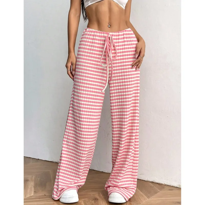 Autumn Striped Printing Loose Pants For Women Casual High Waist Drawstring Wide Leg Pants Women Trousers Fashion Homewear Pants