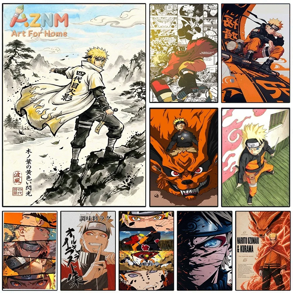 AZNM Minato Namikaze Fourth Hokage Ink Wash Style Canvas Wall Print, Naruto Anime Ninja Character Art Poster, Unframed Canvas
