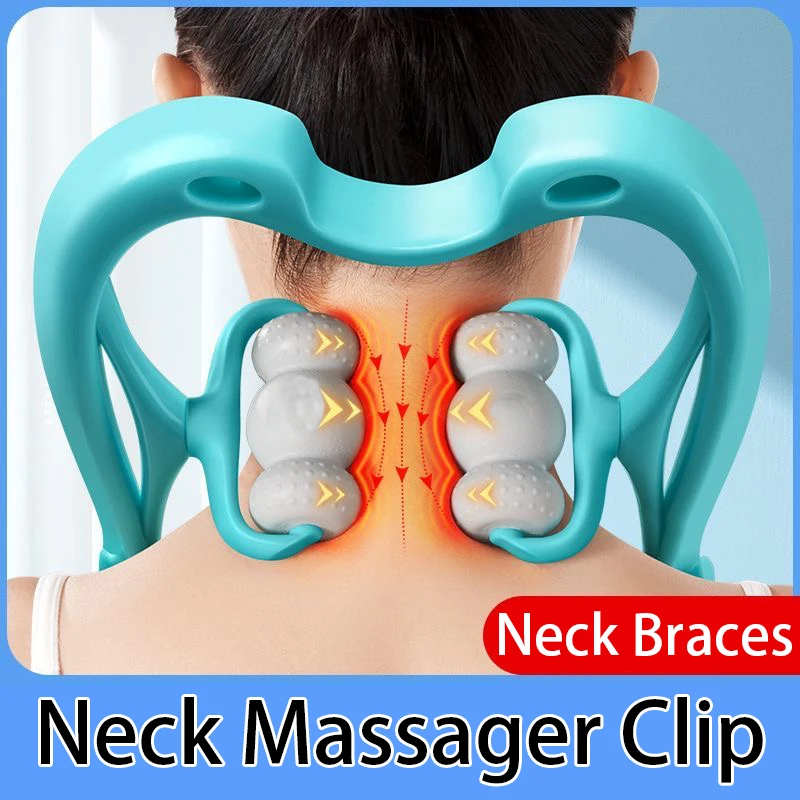 Neck Massager Clip Cervical Massage Artifact Six Wheel Neck Kneading Massager Manual Multifunctional Home Use Anti-Fatigue Tools