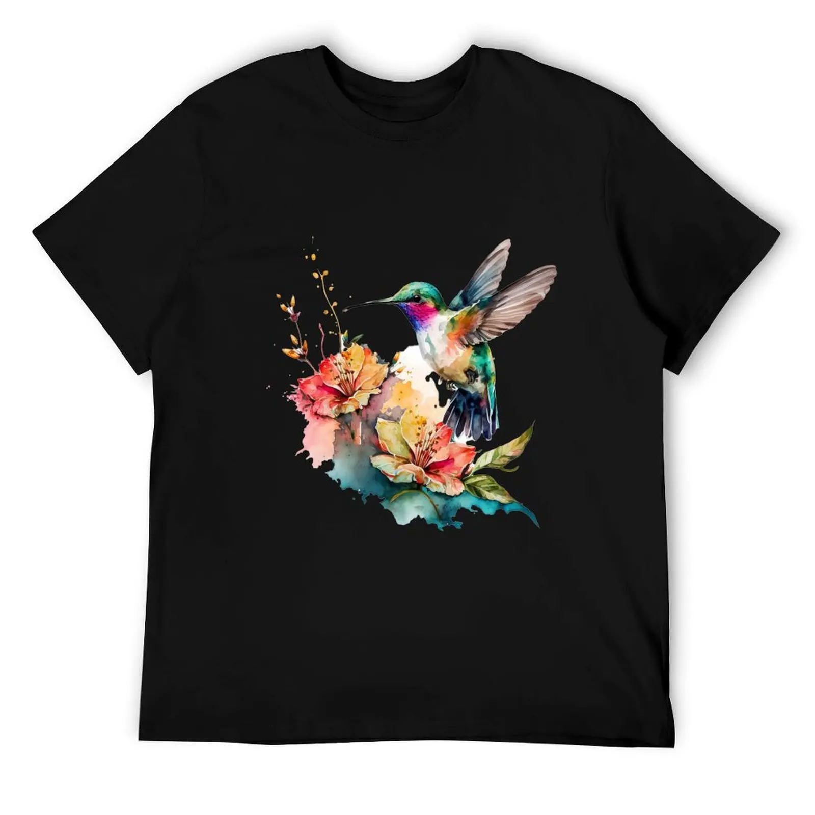 

Colorful Watercolor Hummingbird and flowers 13 T-Shirt cotton t shirts man 100% man graphic t shirt T-Shirt