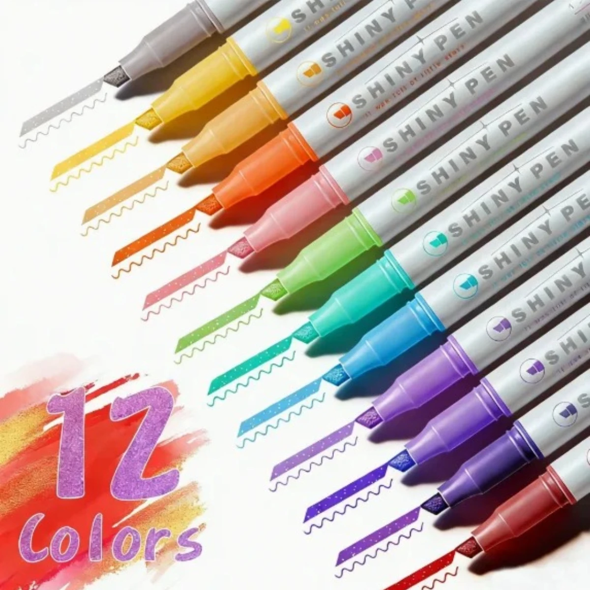 

Набор из 12 блестящих маркеров-хайлайтеров – блестящие, флуоресцентные и цветные, обеспечивают плавное письмо, идеально подходят для канцелярских товаров, школы и творчества.