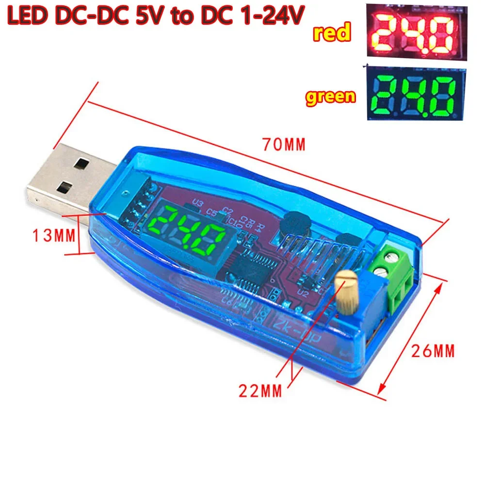 

LED DC-DC 5V to DC 1-24V Adjustable Potentiometer USB Step Up/Down Buck Boost Converter Power Supply Voltage Regulator Module