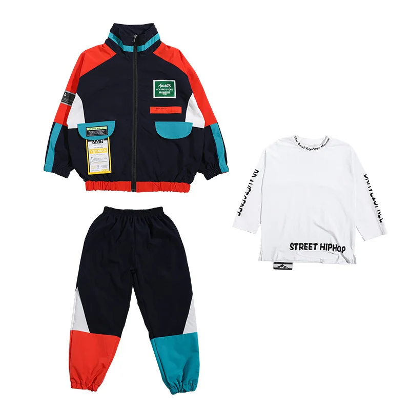 Child Sport School Uniform Boys Hip Hop Contrast Coat Street Dance Loose Pants Girls Jacket Joggers Kids Streetwear Clothes Sets