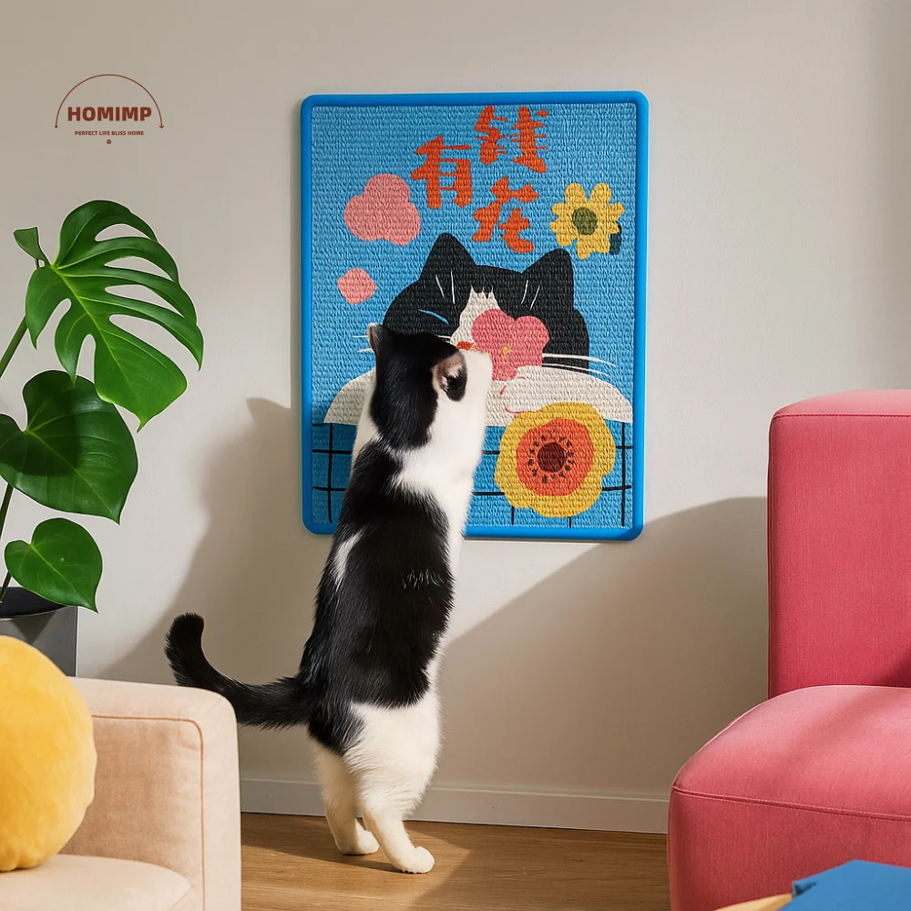

Self-Adhesive Cat Scratcher Anti-Scratching Wall Mount Sisal Scratching Board Wear Resistant Cartoon Pattern Cat Carpet