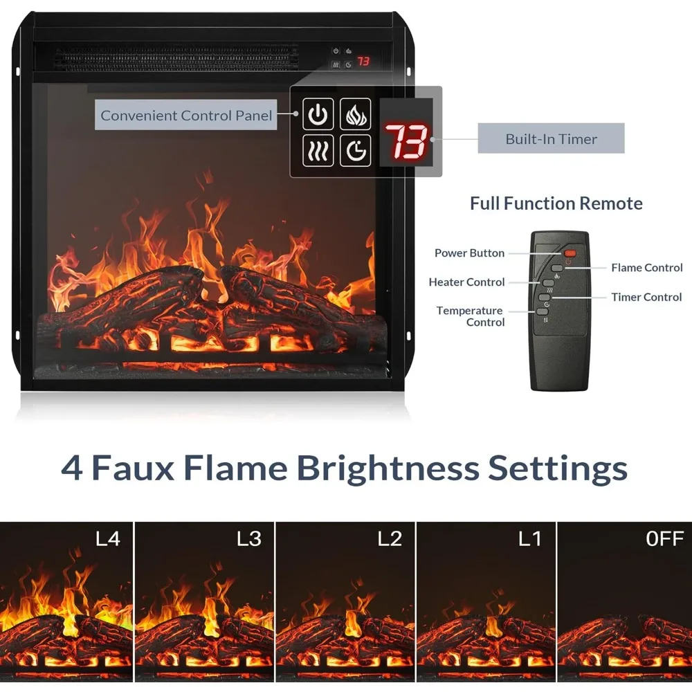 حامل تلفزيون زاوية حديث مع مدفأة كهربائية، سعة 43 بوصة، مركز ترفيه زجاجي وخشبي