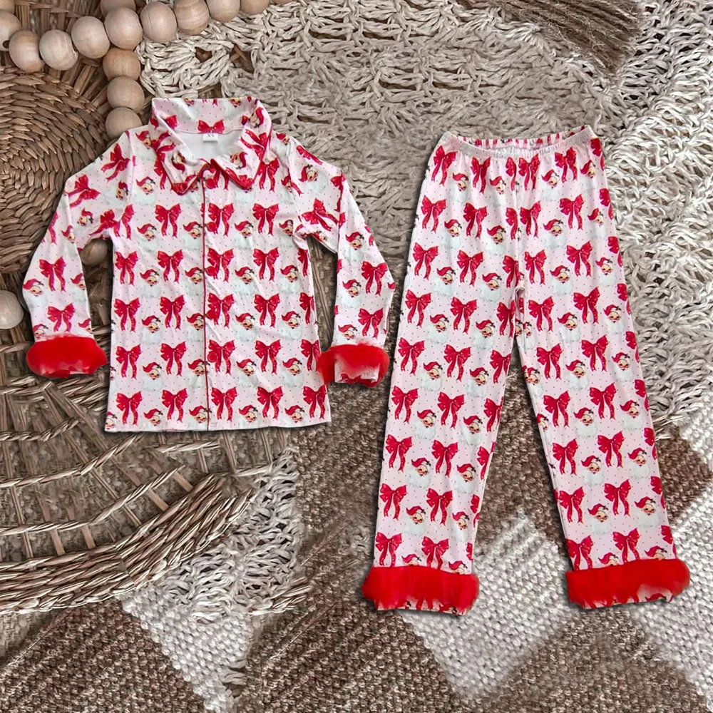 

Z820-12 GLP2715 Pre-sale Wholesale Boutique adult clothes Christmas bow plush pants sets matching kids clothes girl