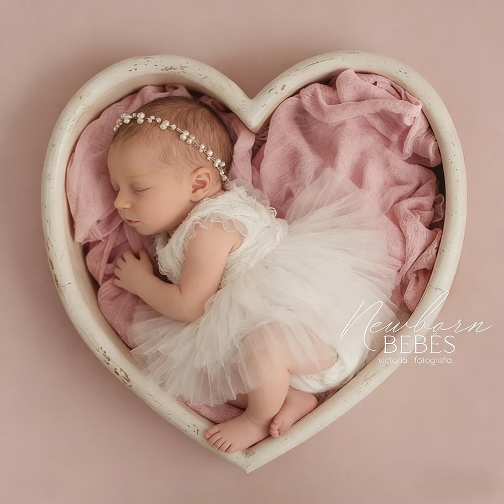 Newborn Photography Props Baby Girl White Tutu Dress Ruffle Lace Tulle Skirt Pearl Flower Embellished Infant Baby Shower Gift