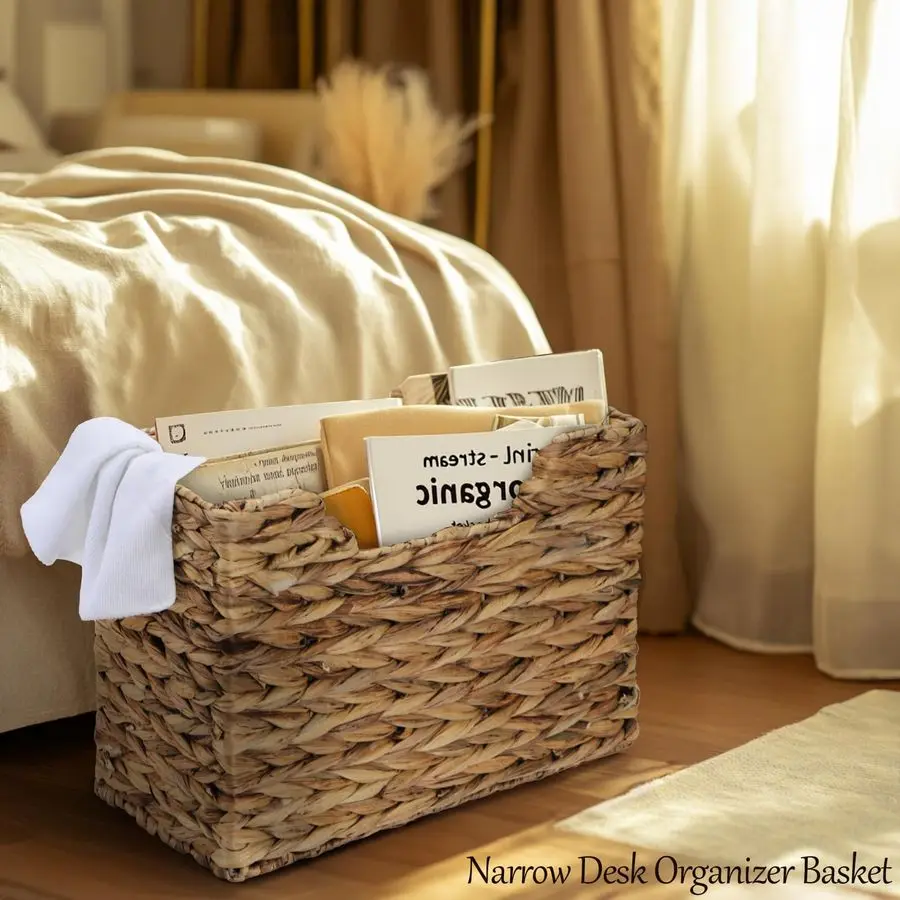 Panier à magazines tissé à la main, porte-jaucin d'eau étroit naturel, panier en osier pour magazines, organisateur pour fichiers, décoratif divisé M