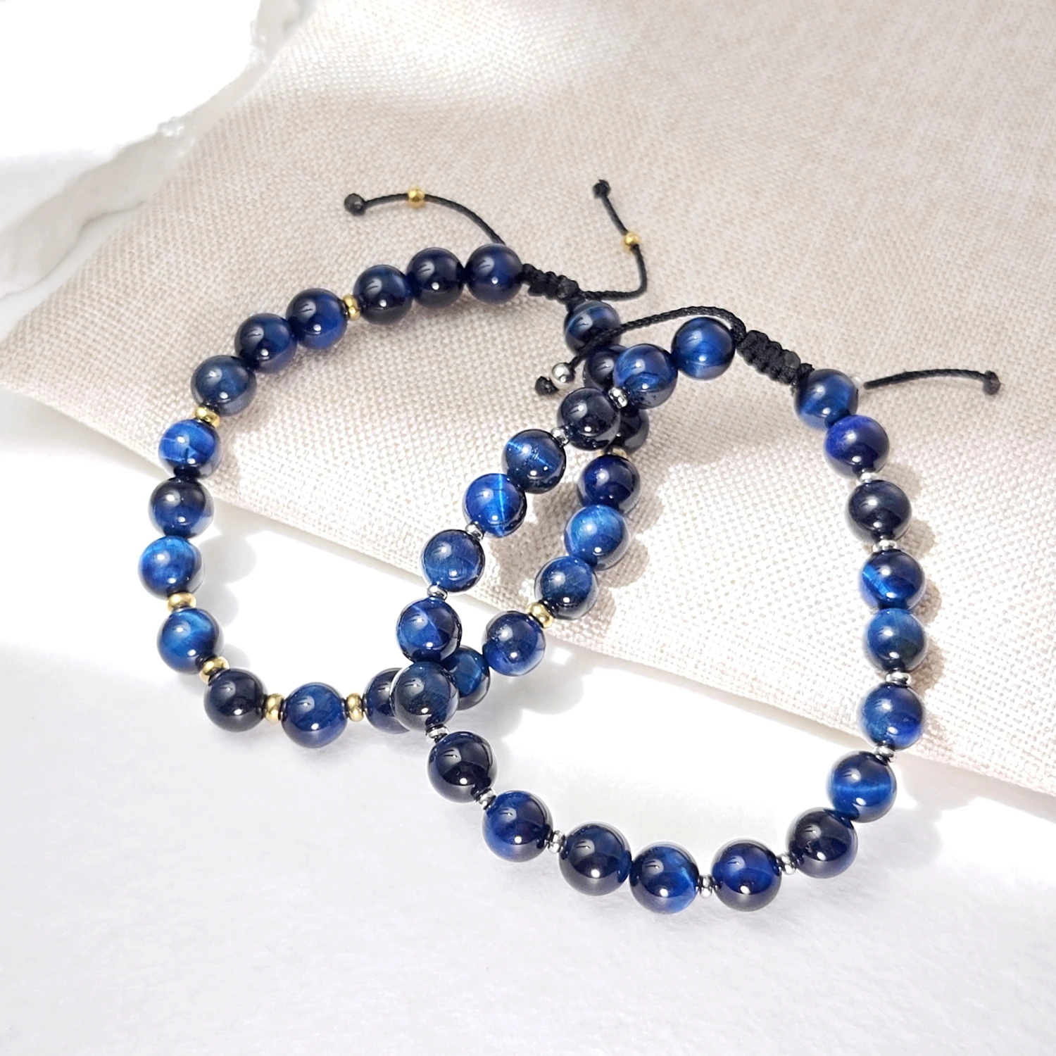 

Lii Ji Natural Dye Deep Blue Tiger's Eye 8mm Adjustable Bracelet 20-27cm Male Jewelry
