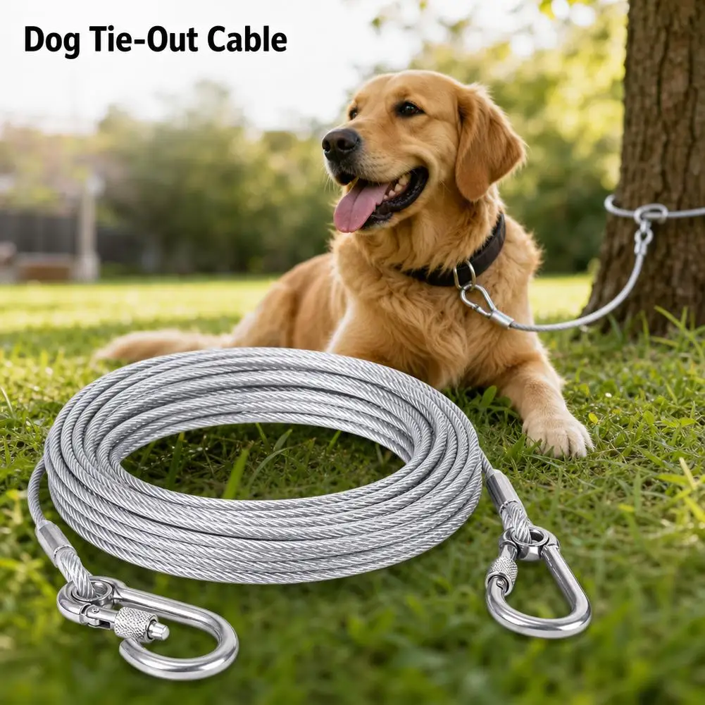 New 10meters Versatile Clothesline Stainless Steel Rope For Outdoor Camping Traction Ropes Thickened Dog Pet Leash With Hook