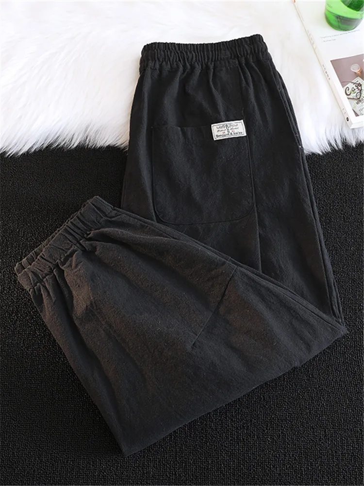 

Мужские летние брюки из хлопка и льна, свободные брюки-гаремы, брюки-фонарики с манжетами, повседневные свободные дышащие брюки с охлаждающим эффектом