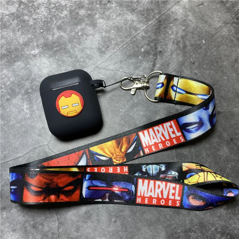 Marvel dos desenhos animados caso do fone de ouvido para airpods 1/2 macio silicone sem fio bluetooth carregador capa protetora com cordão