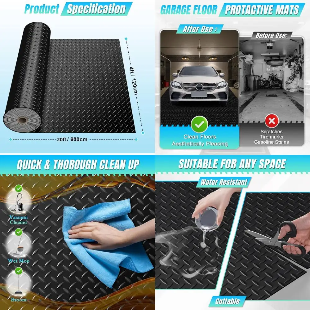 

Резиновое напольное покрытие для гаражей и спортзалов, усиленное, с алмазной текстурой, размером 4 фута x 20 футов, для транспортных средств и тренировок.