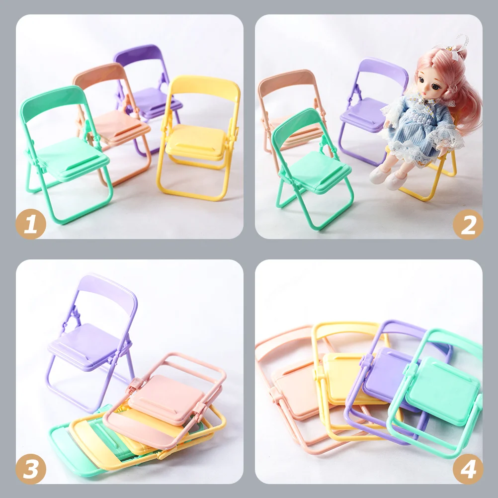 4 Pcs Folding Chair Baby Accessories Toddler Toys Miniature Furniture House Dollhouse Miniatures Plastic Child Photo Props