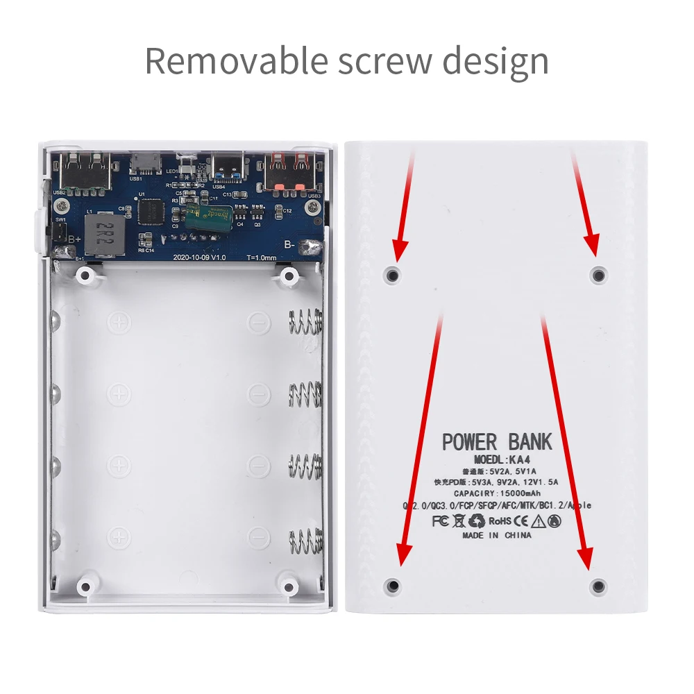 배터리 없음 DIY 보조배터리 케이스 충전 보관함, 18650 배터리, 5V 듀얼 USB C 타입 거치대, PD QC3.0, 스마트폰용 급속 충전