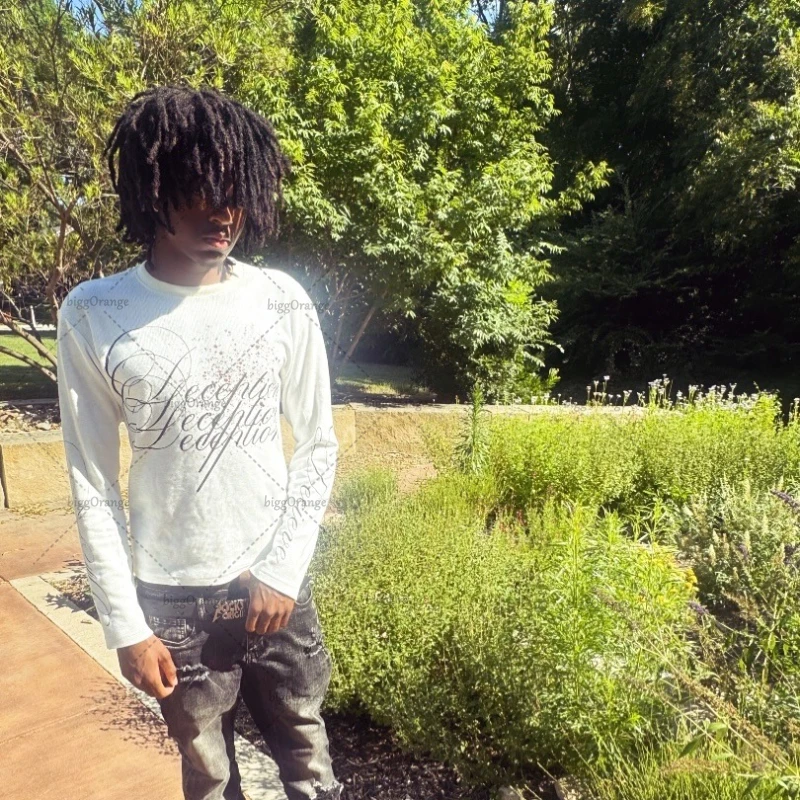 

Винтажная уличная одежда Harajuku 2025 года, модная хлопковая повседневная свободная футболка в стиле хип-хоп с длинными рукавами, готический панк-ретро Y2K, мужской топ с графикой