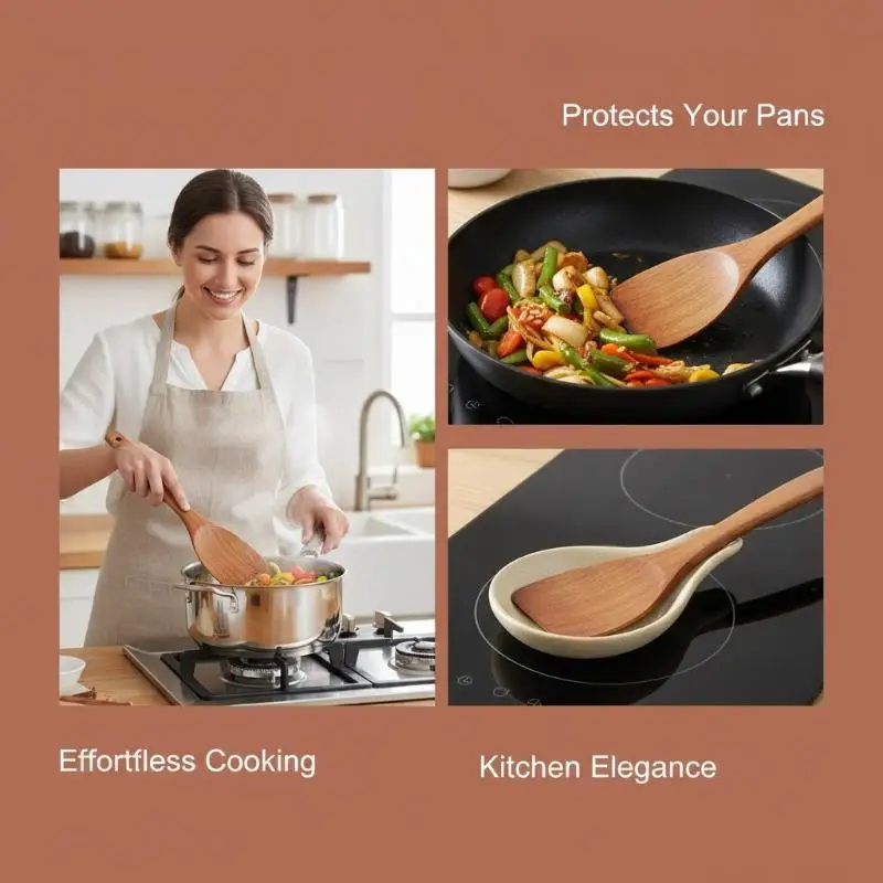 Eco-friendly Wooden Cooking Spatula Long Handle Kitchen Tool for Nonstick Pans 1 Piece for Home Outdoor Camping Cooking