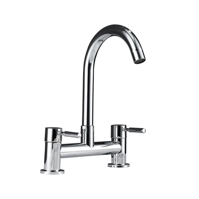 N02R-Kitchen Sink Mixer Tap,2 Hole Kitchen Mixer Tap,Dual Lever Bridge Faucet ,180Mm Centres Deck Mounted,1/4 Turn,Swivel