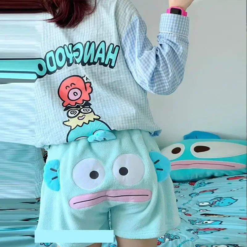 Hangyodon Home Pants Miniso Cute Playful Cartoon Downy Shorts Autumn Winter New Pattern Leisure Has Highlights Besties\' Outfit