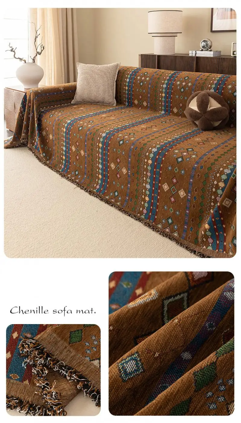 Boho Chenille Jacquard Sofabezug Ganzjahres-Universal Komfortabler Rutschfester All-Inclusive Sofabezug Multifunktionale Decken – Detail 10