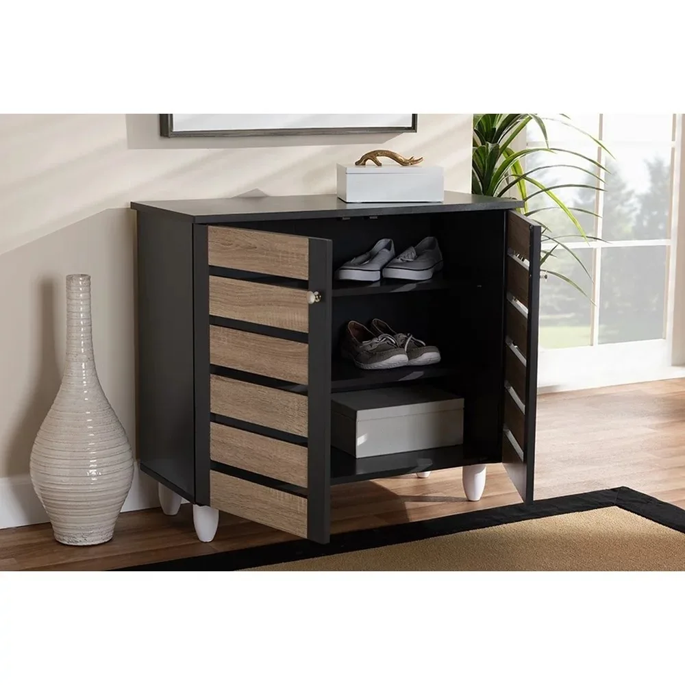 

Shoe Cabinet, Modern and Contemporary Two-tone Oak and Dark Gray 2-Door, Shoe Cabinets