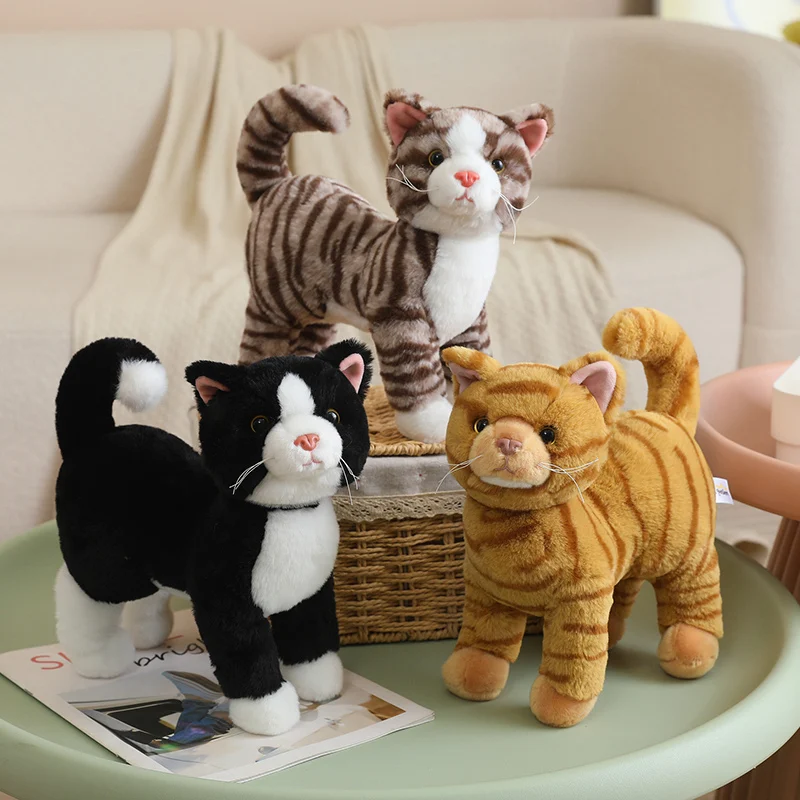1Pc 25cm Kawaii Joint Cat Plush Toys Funny Cat Can Turn Head Freely Stuffed Soft Animal Dolls Lifelike Cat Toy Birthday Decor