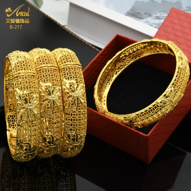 Ethiopian Gold Plated Bangles For Women African Hard Bracelets Dubai Hollow Charm Indian Arabic Hand Jewelry Wedding Gifts