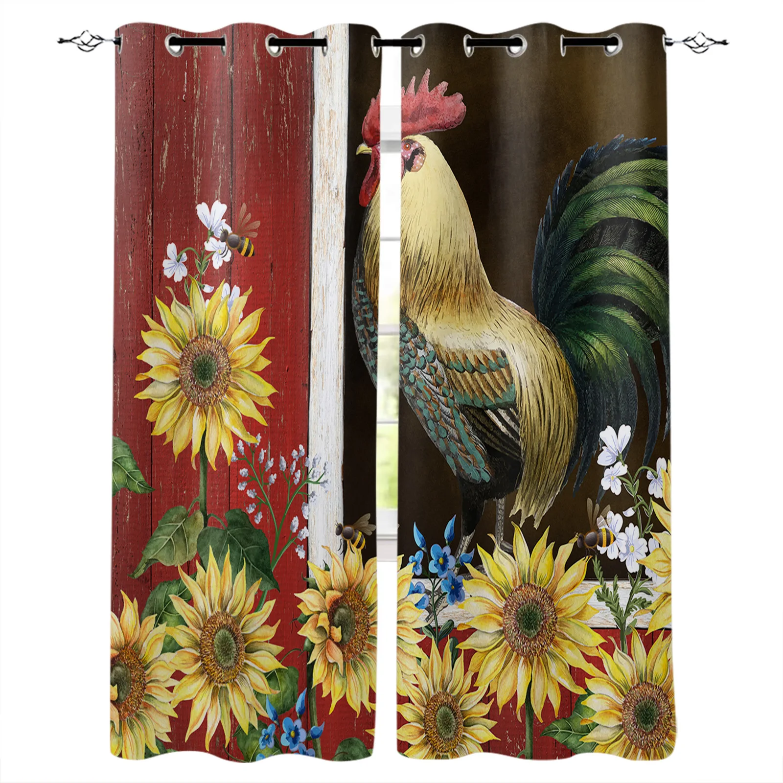 Chicken Sunflower Farm Barn Print Curtains For Kitchen Bedroom Window Treatment Curtains for Living Room Home Decor Drapes