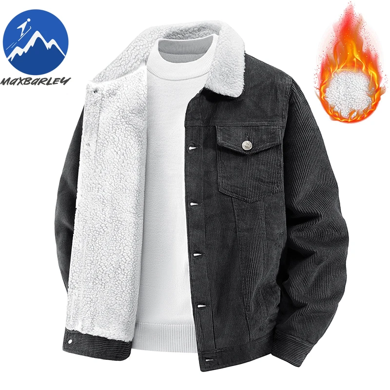 

Men Padded Jacket Fleece Lined Outdoor Work Windproof Warm Parka Corduroy Lapel Single Row Button Design Lightweight Winter Coat