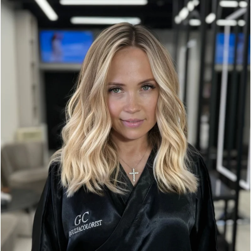 

Dark Roots Soft Highlight Ash Blonde Body Wave Synthetic Lace Front Wigs PrePlucked Hairline Glueless Transparent Lace Front Wig