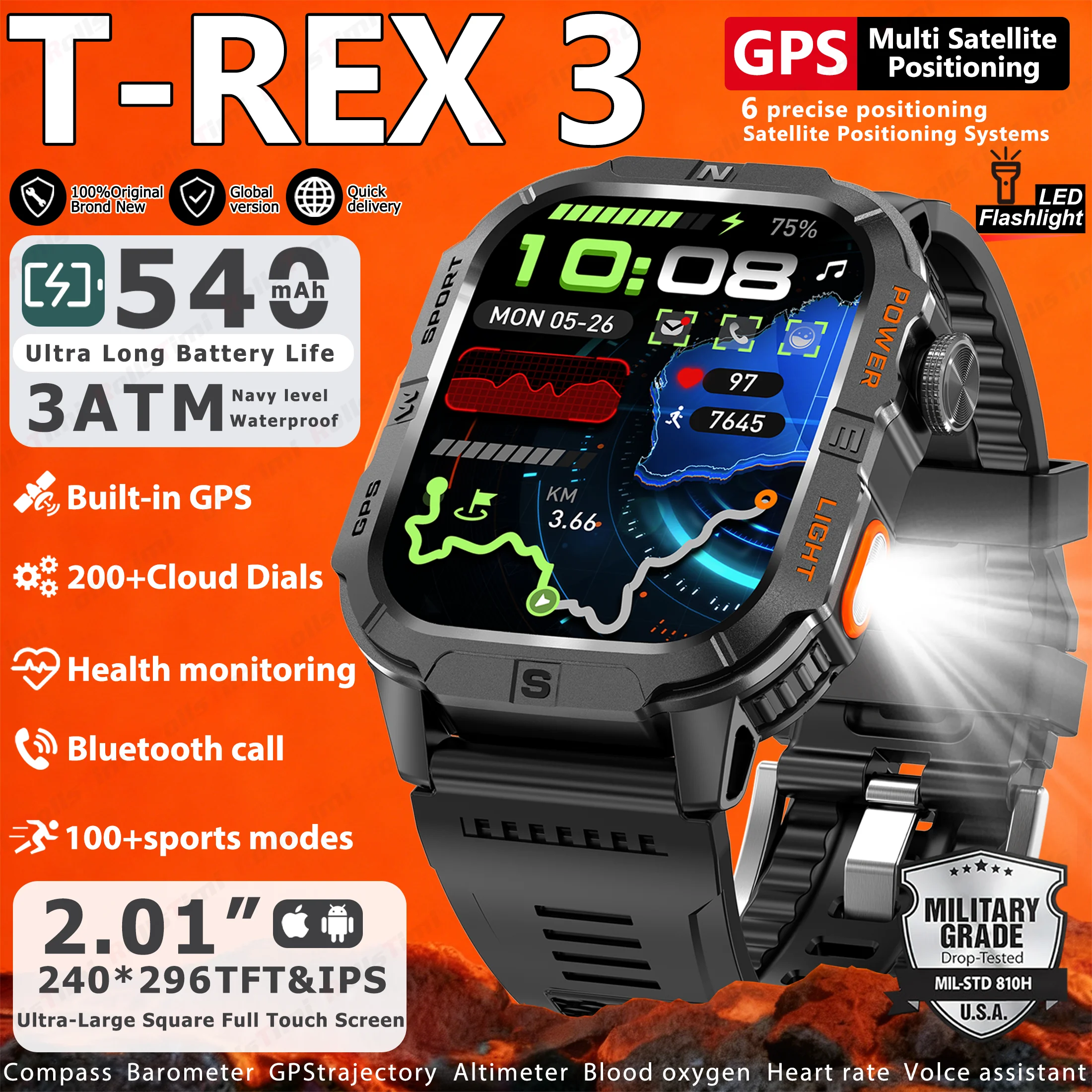 

2025 мужские спортивные умные часы с GPS, 2,01 дюйма, HD-дисплей, Bluetooth-вызов, компас, монитор сердечного ритма, 3 атм, водонепроницаемые для активных мужчин