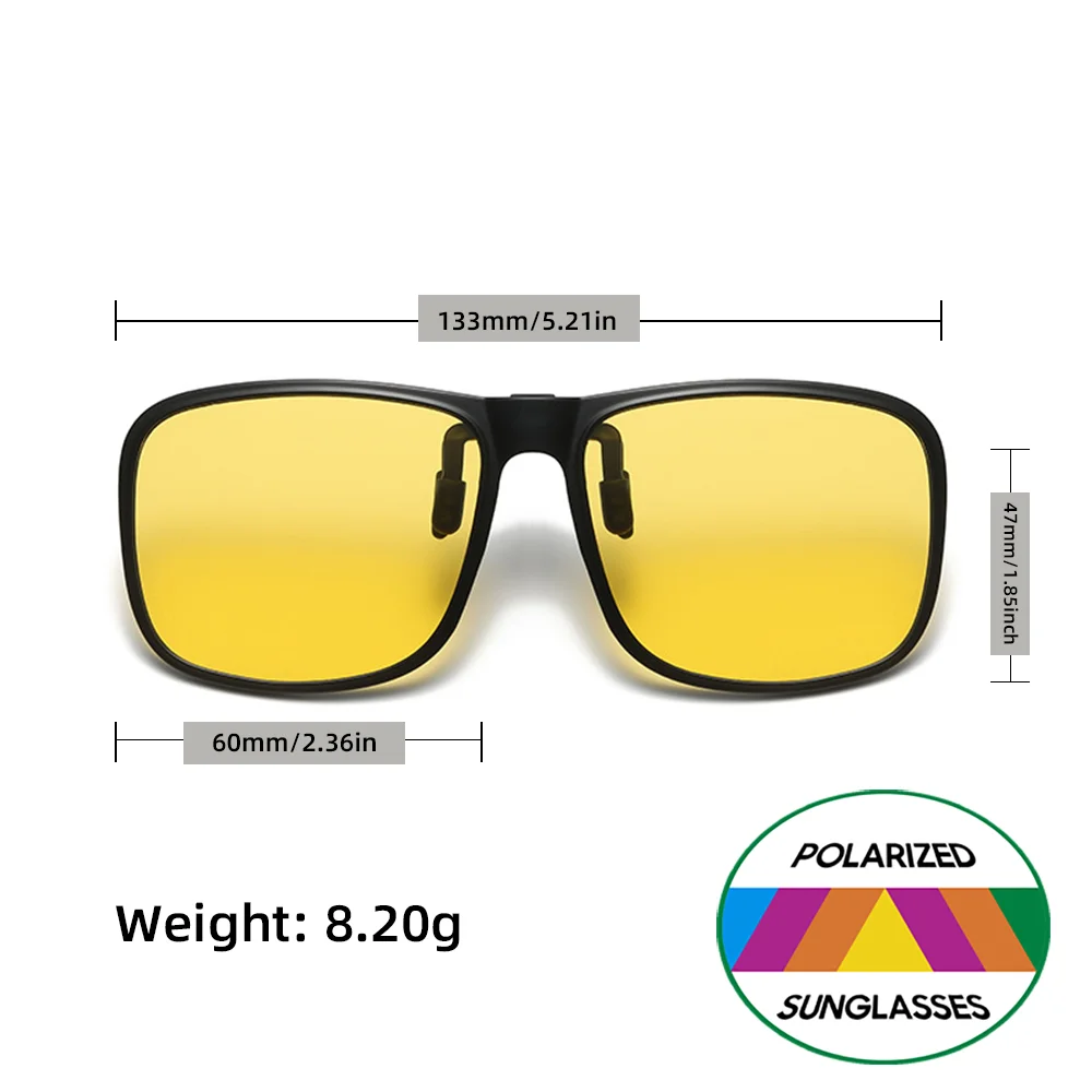 Blendfreie Nachtsicht-Clip-on-Brille, gelbe polarisierte Gläser für sicheres Fahren, universelles hochklappbares Design für Korrektionsbrillen – Detail 15