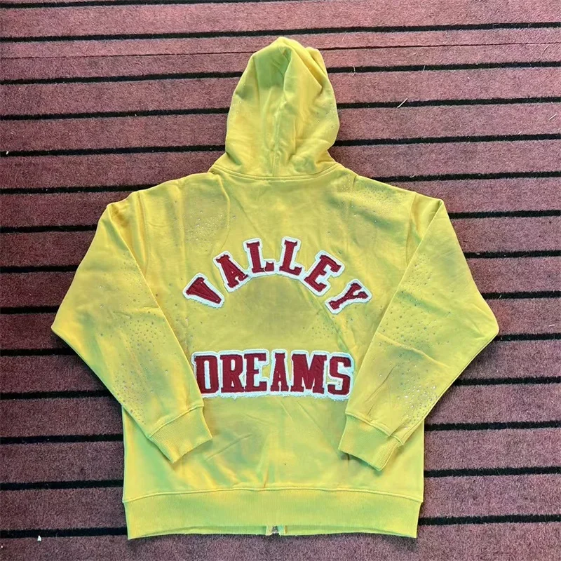 Harajuku Logo VALLEY سترات كبيرة الحجم بسحاب للرجال والنساء 1:1 أفضل جودة على الطراز الأمريكي فالي هوت دريل هوديي