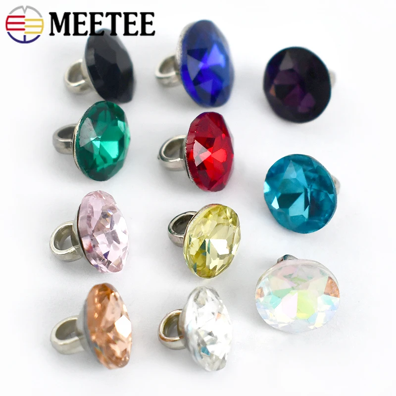 Meetee 20/50Pcs 9mm Rhinestone Buttons Glass Diamond Shirt Shank Buckle DIY Clothing Collar Sewing Decor Material Accessories