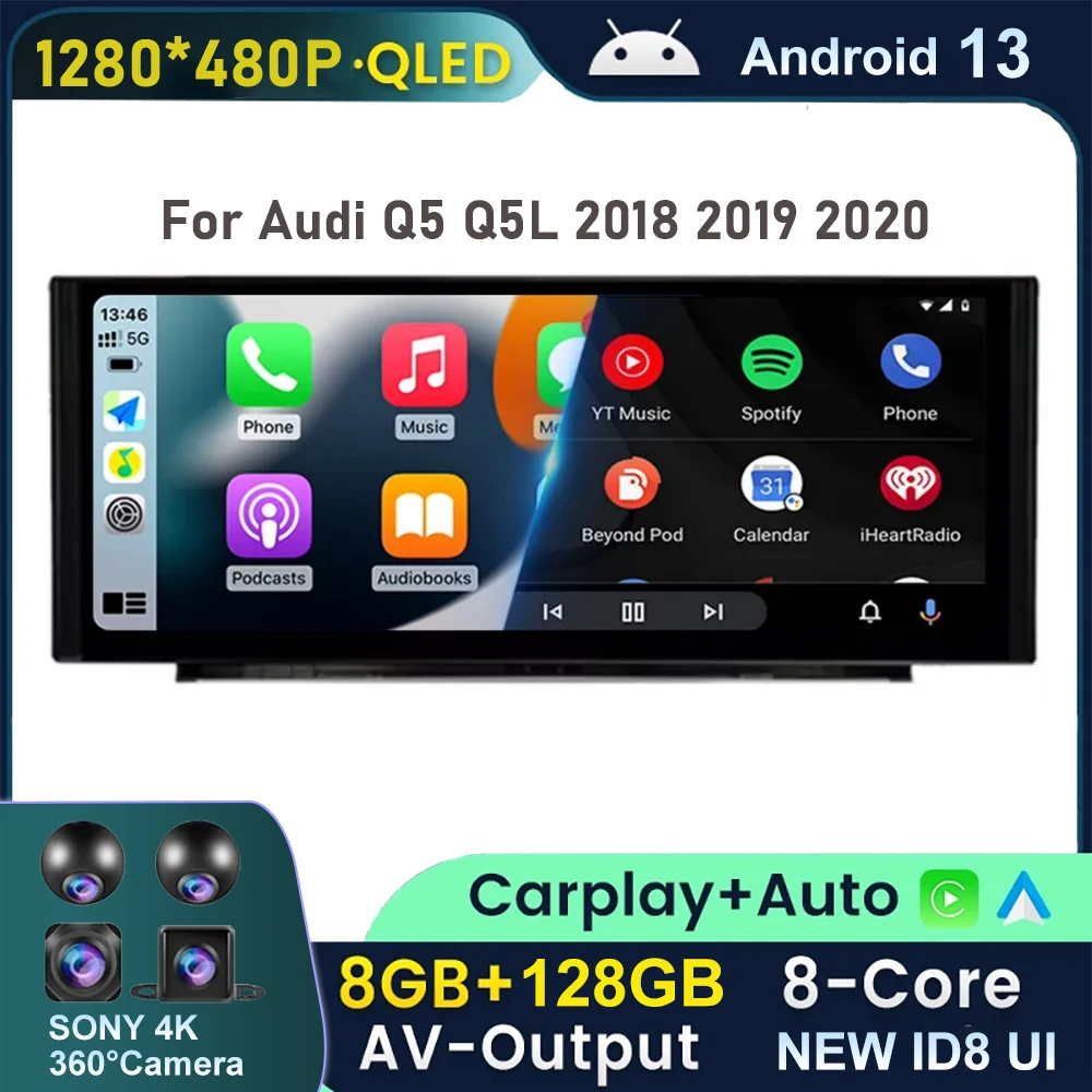

Автомобильный мультимедийный проигрыватель 12,3 дюймов Android 13 для Audi Q5 Q5L 2018 2019 2020 GPS-навигация Радио Видео CarPlay BT WIFI стерео проигрыватель