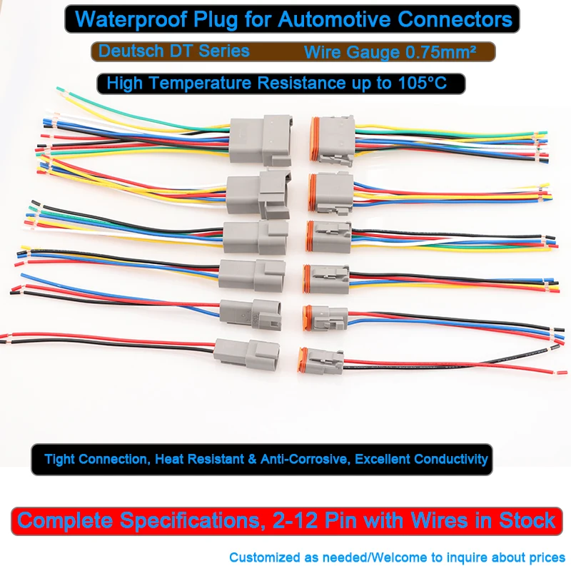 1Pcs DT Waterproof Connector Kit 2/4/6/8/12 Pin Plug & Socket With Wedge Lock For Automotive Motorcycle Truck Wire Harness