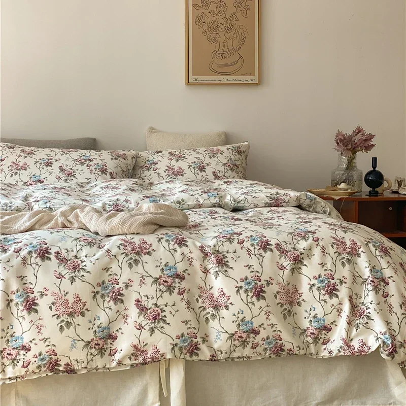 

100% Natural Cotton Vintage Pastoral Flowers Girl Bedding Set Single Double Queen King Quilt/Duvet Cover Bed Linen Pillowcases