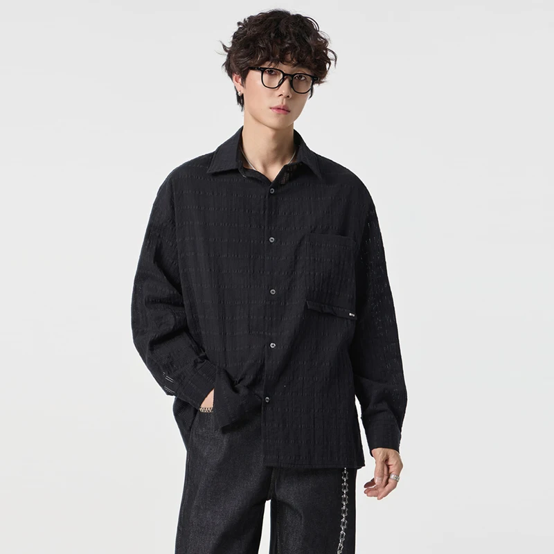 Micro Transparent Lightweight Oversize Shirt Men Streetwear Fashion Outdoor Loose Casual Long Sleeve Plus Size Cargo Shirts Tops