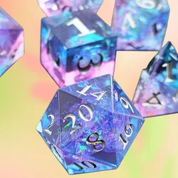 7Pcs/Set DND Bluey Resin Dice Sharp Edge Polyhedral Dice Used For Dungeon and Dragon Pathfinder Role Playing Game(RPG）